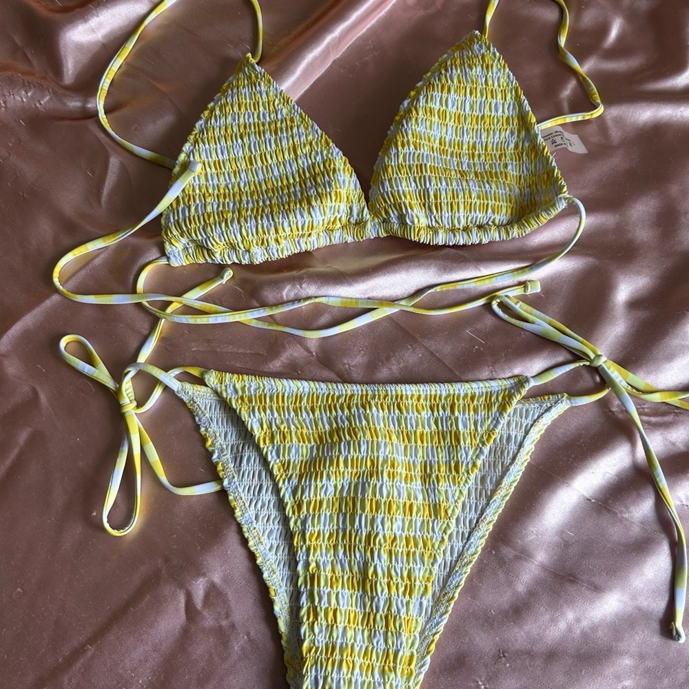 Yellow and White Striped Bikini Set